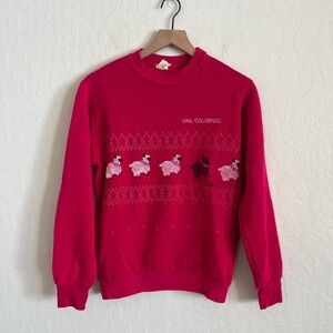 Vintage 80s Vail Colorado Sheep Graphic Novelty Crewneck Sweatshirt Small Red